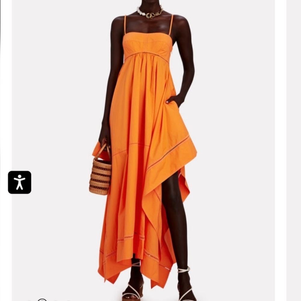 A.L.C. Blanca Asymmetric smocked back Midi Dress Orange Size 8